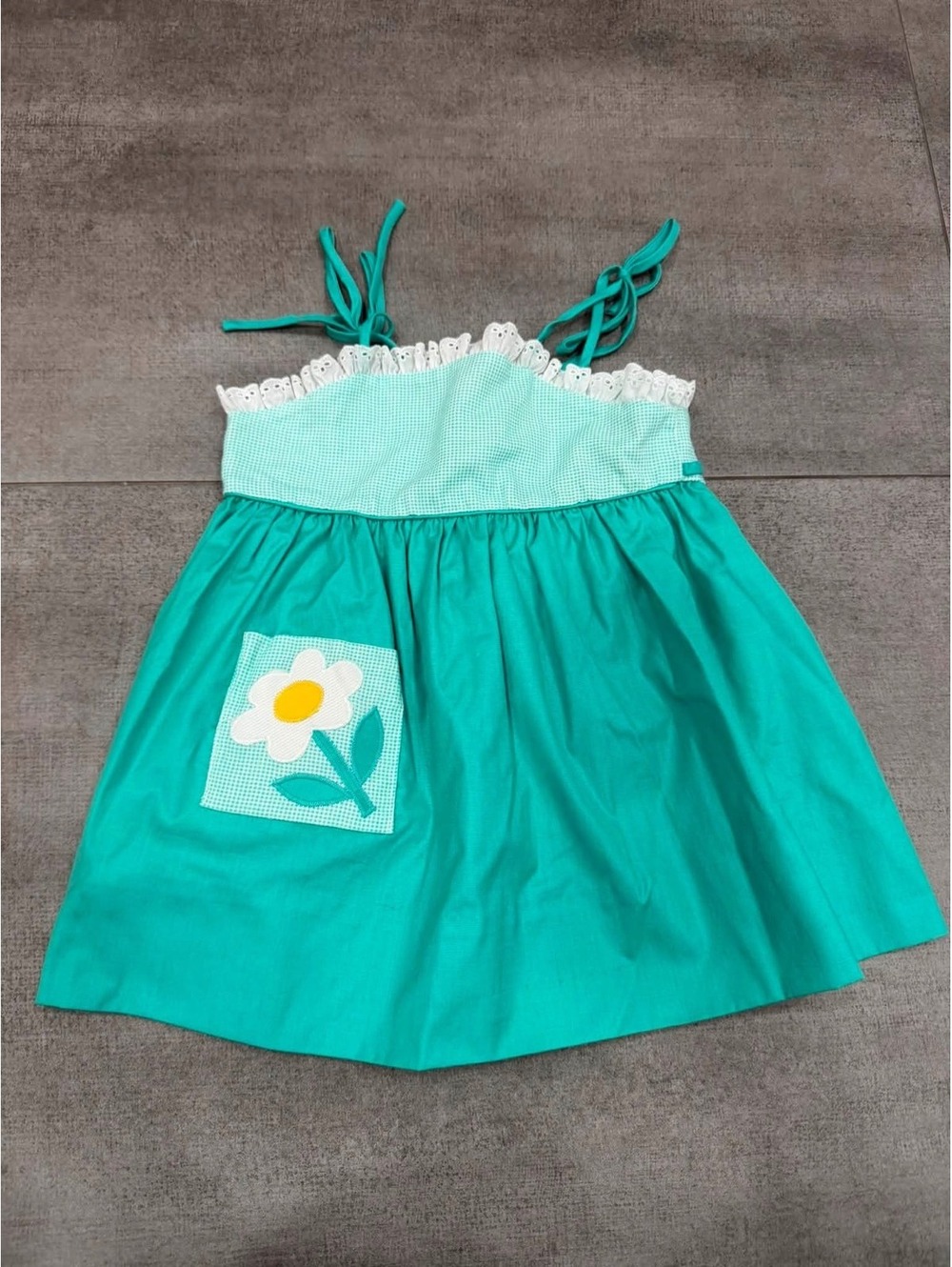 3T • Vintage Fishel by Johnston Girls Teal Daisy Appliqué Sundress Cottagecore
